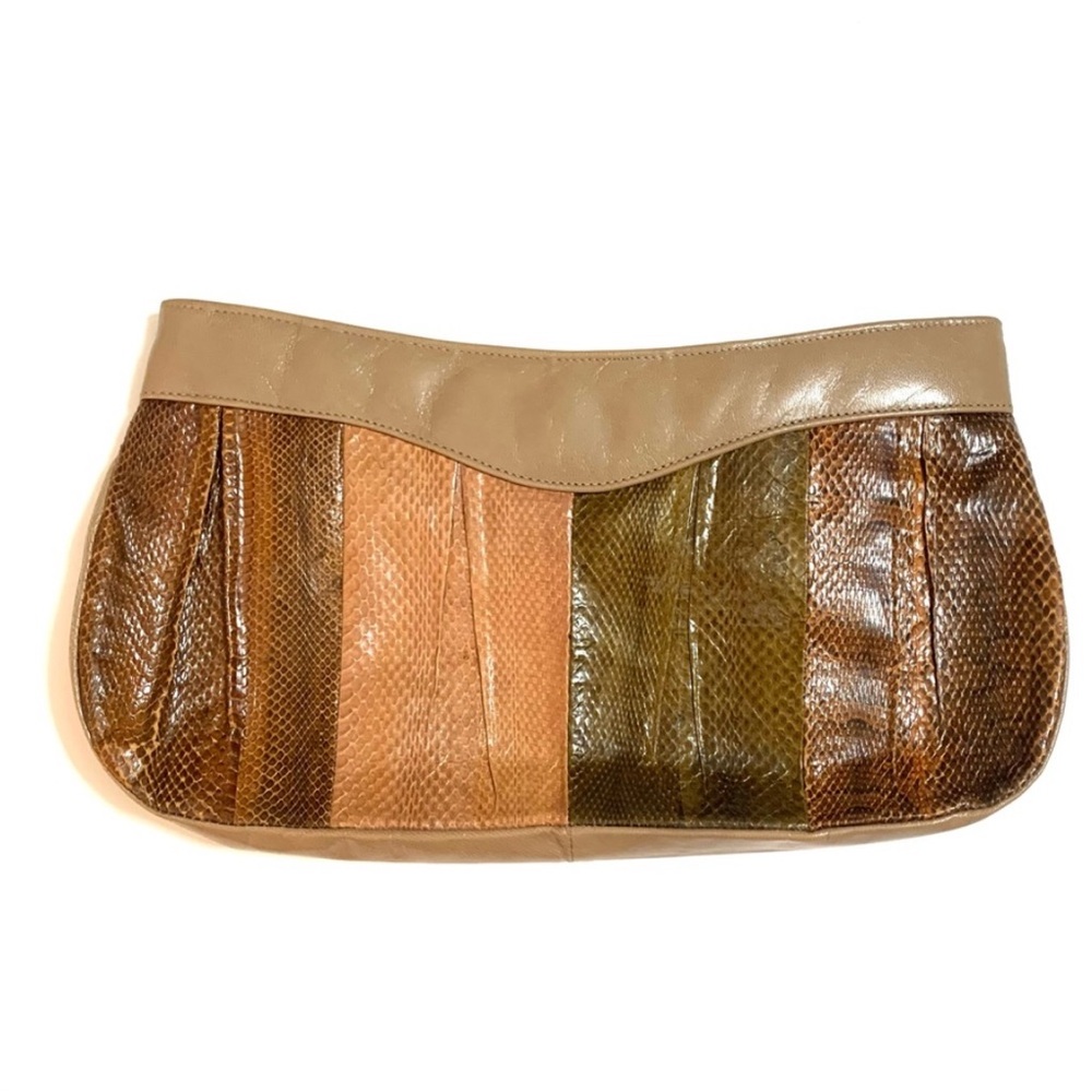 SHOP CLOSING! Vintage 80s Nina Genuine Snakeskin Leather Taupe Clutch